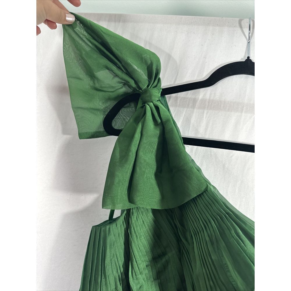 NWD $398 Mac Duggal [ 14 ] Pleated One‎ Shoulder Chiffon Gown Green #G1782 - Picture 10 of 16